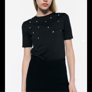 Zara Black Jewel Front Short Sleeve Tee
